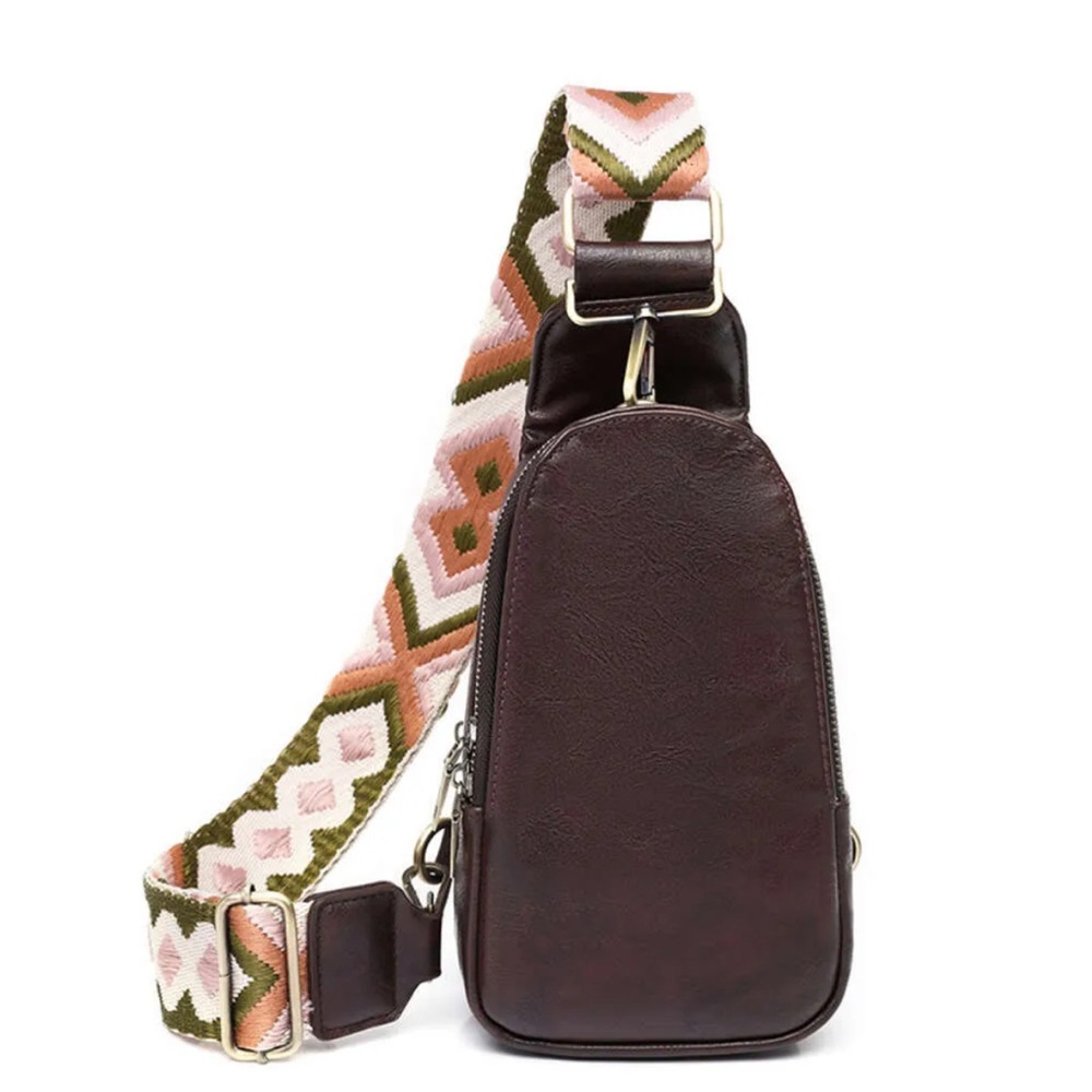 Modern & Chic Sling Bag with Patterned Strap - Picture 1 of 7